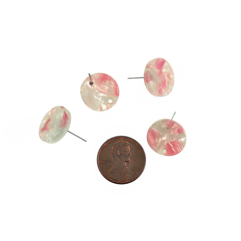 Boucles d'oreilles en résine d'acier inoxydable - Clous de tourbillon rose bébé avec trou - 15,5 mm x 2,5 mm - 2 pièces 1 paire - ER481