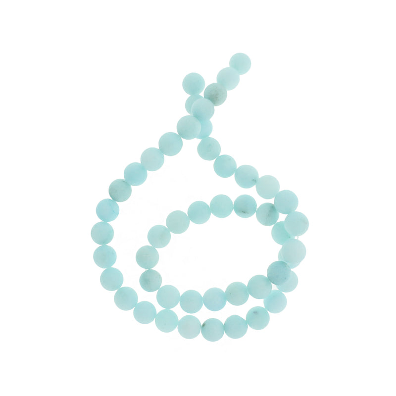 Round Natural Amazonite Beads 8mm - Frosted Light Blue - 1 Strand 49 Beads - BD1561