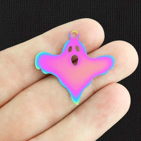 2 Ghost Rainbow Electroplated Stainless Steel Charms 2 Sided - SSP486