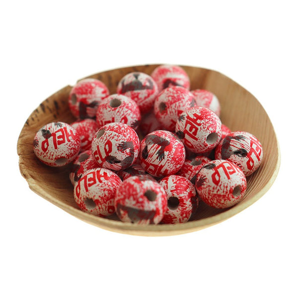 Round Wooden Beads 15mm - Horror Red - 10 Beads - BD2089