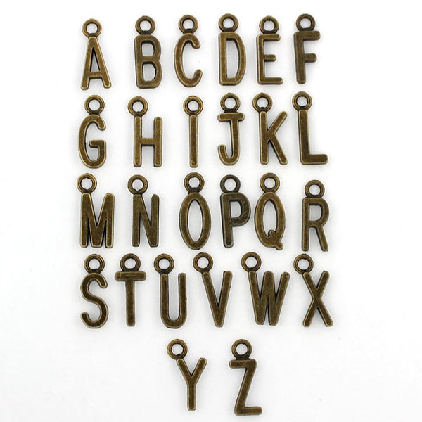 26 Alphabet Letter Bronze Tone Stainless Steel Charms - 1 Set - BC247