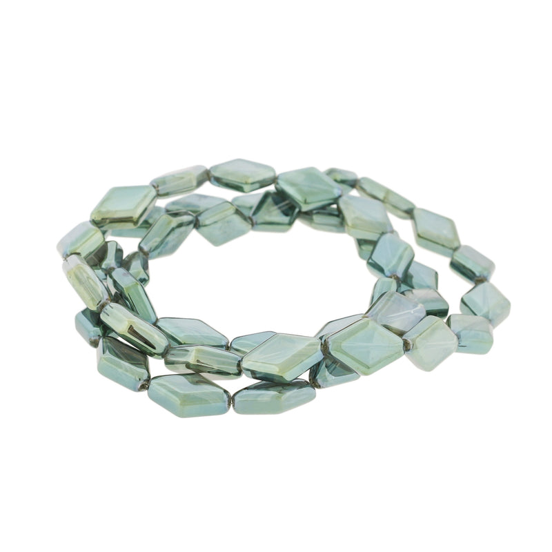 Rhombus Glass Beads 15mm x 10mm - Electroplated Olive Green - 1 Strand 43 Beads - BD1138