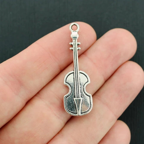 8 Violin Antique Silver Tone Charms - SC1810