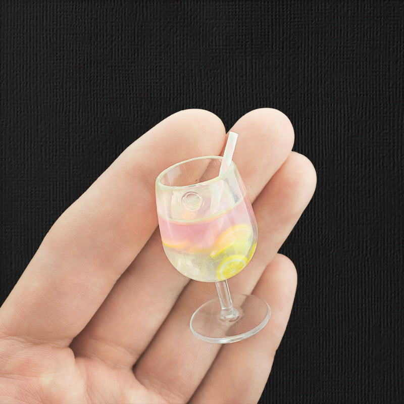 4 breloques en résine de limonade rose 3D - K415