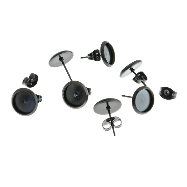 Boucles d'oreilles en acier inoxydable noir Gunmetal - Cabochon Stud - 10mm - 2 pièces 1 paire - ER241