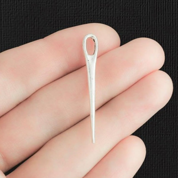 8 Sewing Needle Antique Silver Tone Charms 3D - SC345