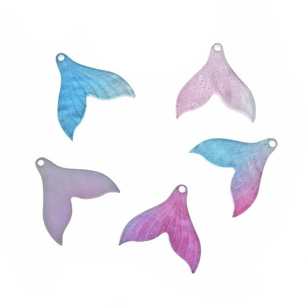 8 Mermaid Tail Purple Glitter Acetate Resin Charms - K386