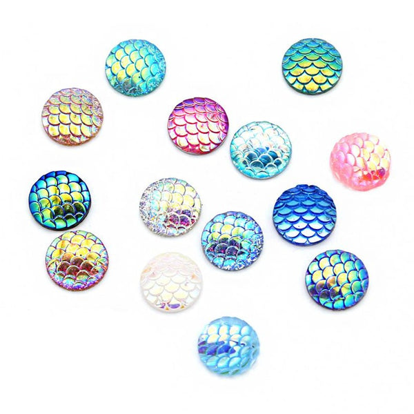 50 Assorted Mermaid Scale Resin Cabochon Domes 12mm - CBD001