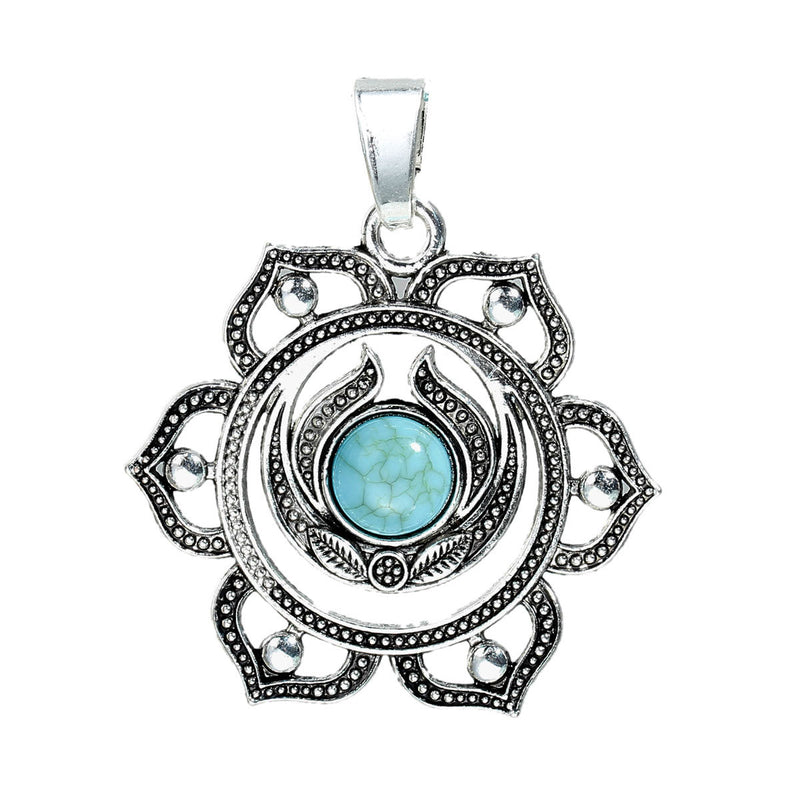 Sahasrara Chakra Antique Silver Tone Charm avec Imitation Turquoise - SC5721