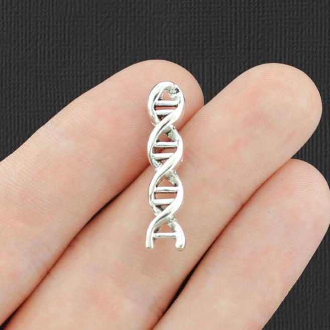 10 breloques ADN argentées antiques 3D - SC5711