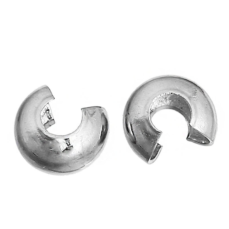 Silver Tone Crimp Bead Covers - 4mm Open, 3mm Closed - 100 Pieces - FD497