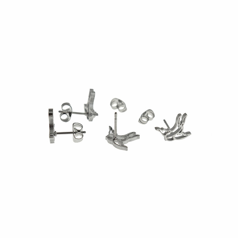 Boucles d'Oreilles Acier Inoxydable - Clous Hirondelle - 13mm x 11mm - 2 Pièces 1 Paire - ER816