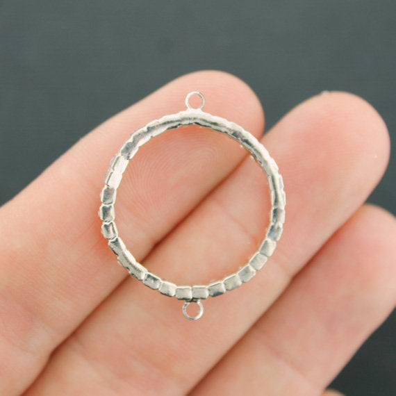 2 Circle Connector Silver Tone Charms with Inset Rhinestones - SC7625