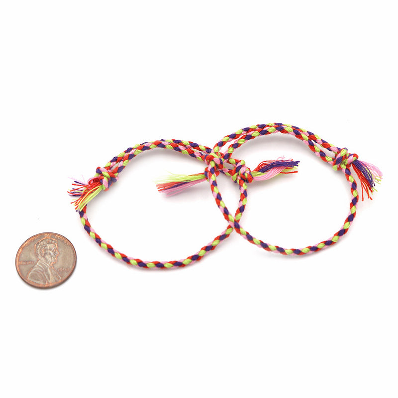 Braided Cotton Bracelets 9" - 1.2mm - Assorted Rainbow - 2 Bracelets - N725