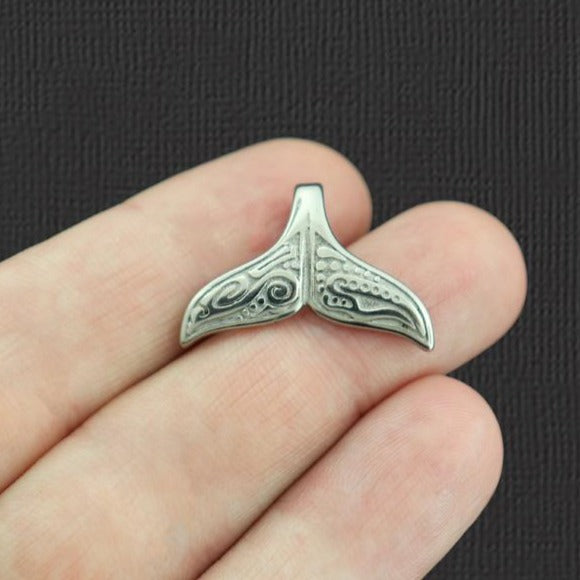 Whale Tail Silver Tone Stainless Steel Charm - SSP225