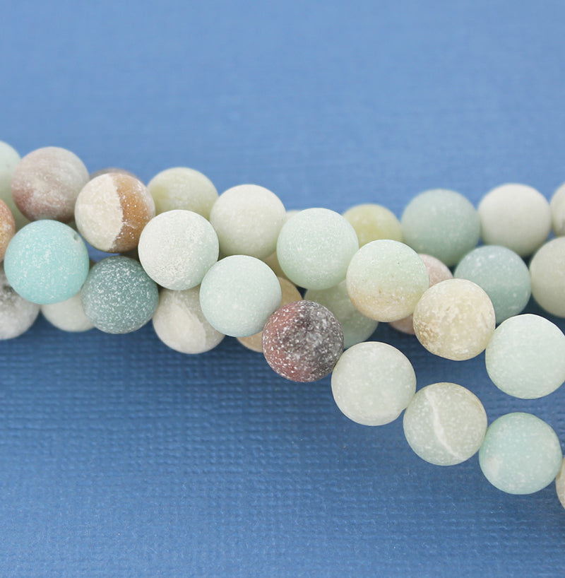 Perles rondes en amazonite naturelle 8 mm - Nuances de plage paisibles - 1 brin 48 perles - BD487