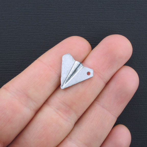 8 Paper Airplane Antique Silver Tone Charms 3D - SC2365