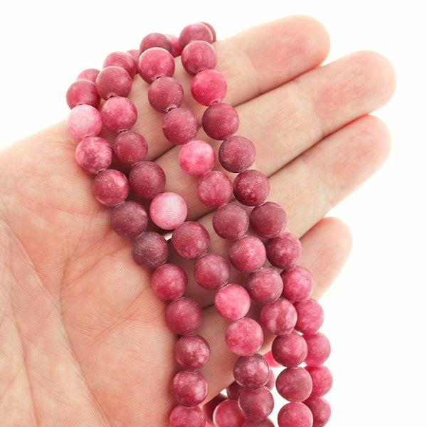 Round Natural Jade Beads 8mm - Frosted Raspberry - 1 Strand 45 Beads - BD775