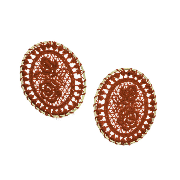 SALE 4 Red Woven Lace Oval Gold Tone Pendants - TSP102-D