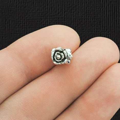Flower Spacer Beads 7mm x 6mm - Antique Silver Tone - 12 Beads - SC581