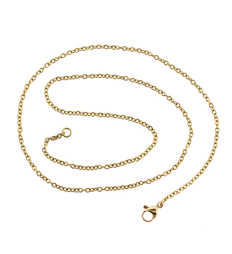 Gold Stainless Steel Cable Chain Necklace 18" - 2mm - 1 Necklace - N576