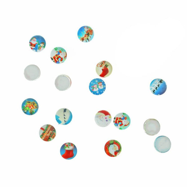 20 Cabochons en verre de Noël avec dôme en verre 8 mm Assortiment - CBD004