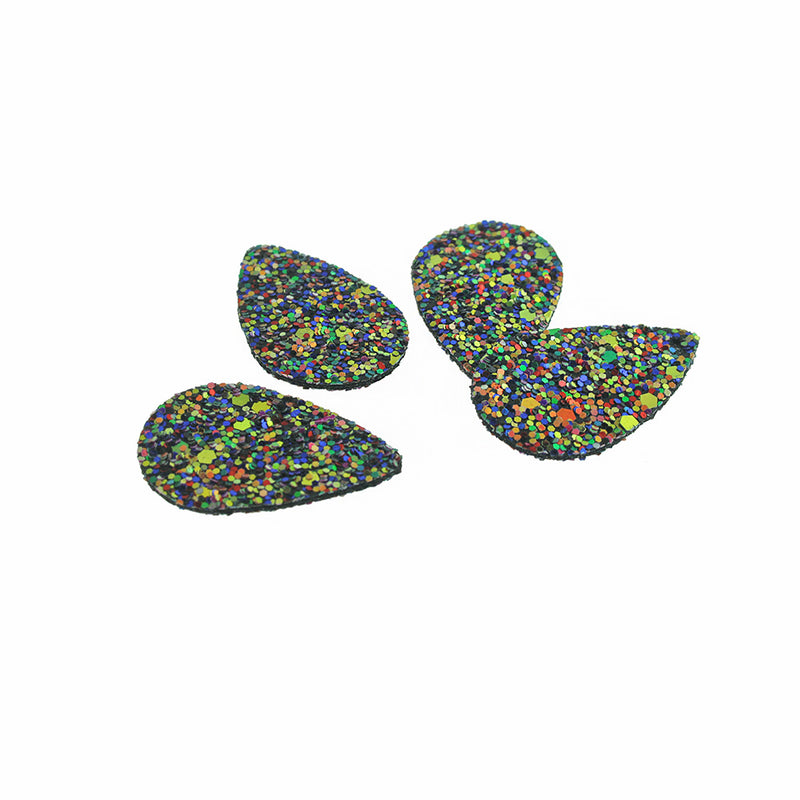 Imitation Leather Teardrop Pendants - Rainbow Sequin Glitter - 4 Pieces - LP269