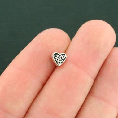 Celtic Heart Spacer Metal Beads  6.5mm x 6.1mm  - Silver Tone - 25 Beads - SC7572
