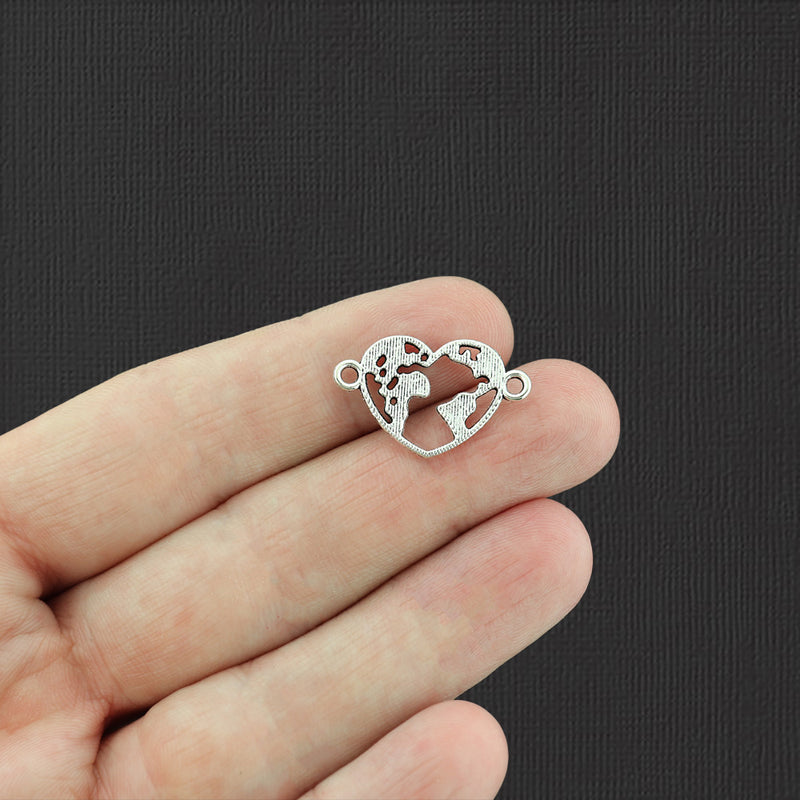 12 Heart Connector Antique Silver Tone Charms - SC5041