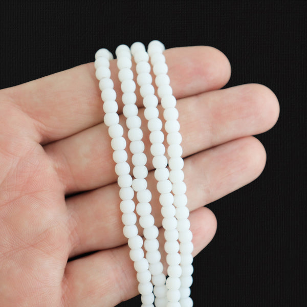 Round Cultured Sea Glass Beads 4mm - White - 1 Strand 48 Beads - U142