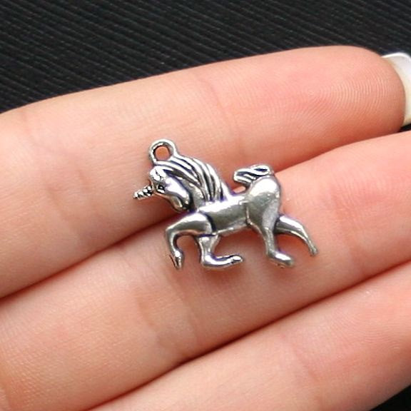8 Unicorn Antique Silver Tone Charms 2 Sided - SC1426