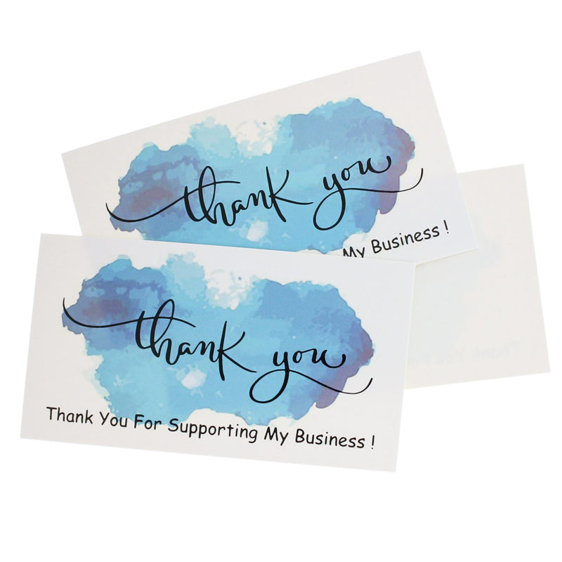 50 cartes de visite bleues de remerciement - "Merci de soutenir mon entreprise" - TL170