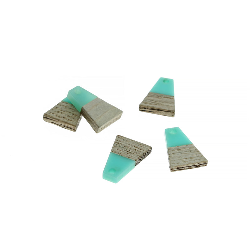 2 Geometric Natural Wood and Turquoise Resin Charms 18mm - WP185