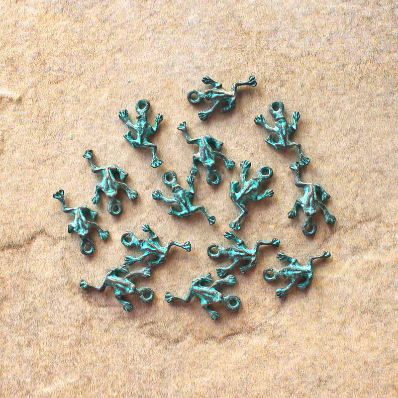 2 Frog Antique Copper Tone Mykonos Charms with Green Patina - BC1557