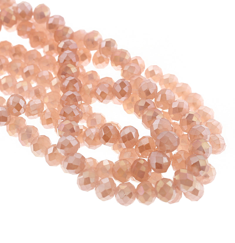 Faceted Glass Beads 8mm x 6mm - Electroplated Peach - 1 Strand 70 Beads - BD705