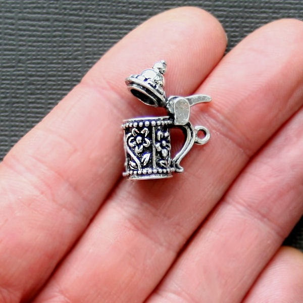 2 Beer Stein Antique Silver Tone Charms 3D - SC2002