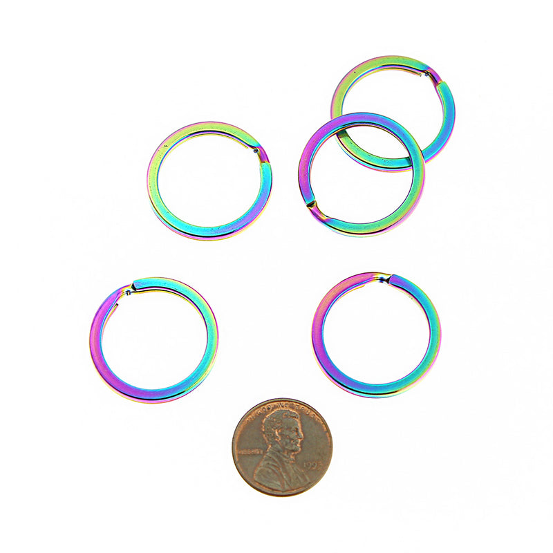 Rainbow Electroplated Stainless Steel Key Rings - 25mm - BULK 25 Pieces - Z1640