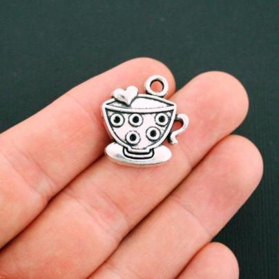 6 Tea Antique Silver Tone Charms - SC5903