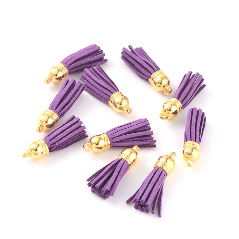 Suede Tassels - Purple and Gold Tone - 4 Pieces - Z169