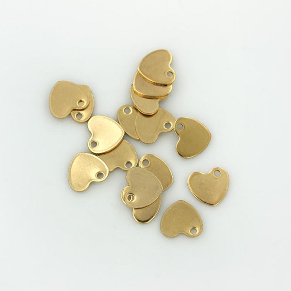 Heart Stamping Blanks - Gold Tone Stainless Steel - 9mm x 10mm - 5 Tags - MT410