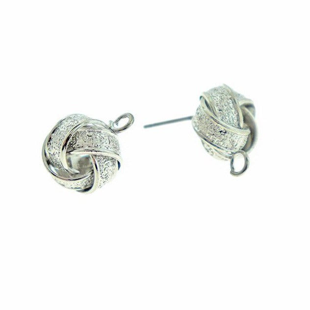 Silver Tone Knot Earrings - Stud With Loop - 15.5mm - 2 Pieces 1 Pair - Z303