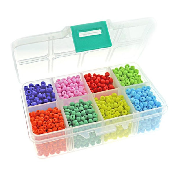Perle de verre rocaille 6/0 couleurs assorties dans une boîte de rangement pratique - STARTER32