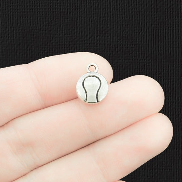 10 Tennis Ball Antique Silver Tone Charms 2 Sided - SC542