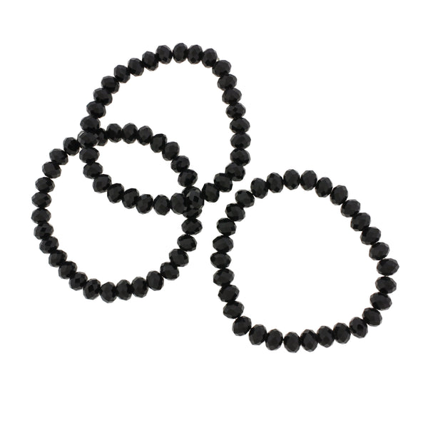 Faceted Glass Bead Bracelets 60mm - Polished Black - 5 Bracelets - BB189
