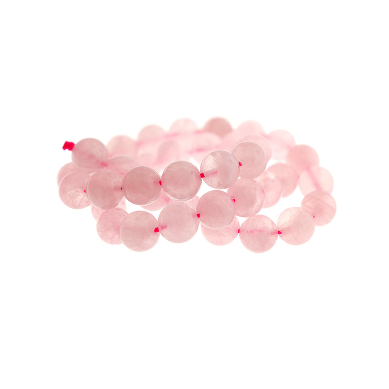 Round Natural Rose Quartz Beads 10mm - Frosted Petal Pink - 1 Strand 36 Beads - BD1795