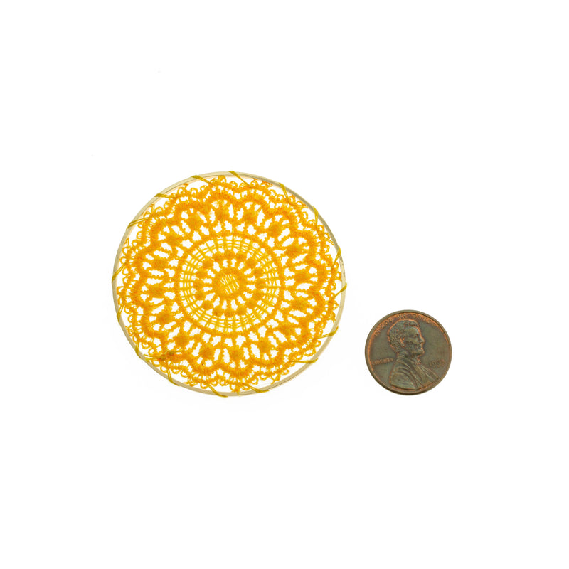 2 Yellow Woven Lace Flower Gold Tone Pendants - TSP219-G