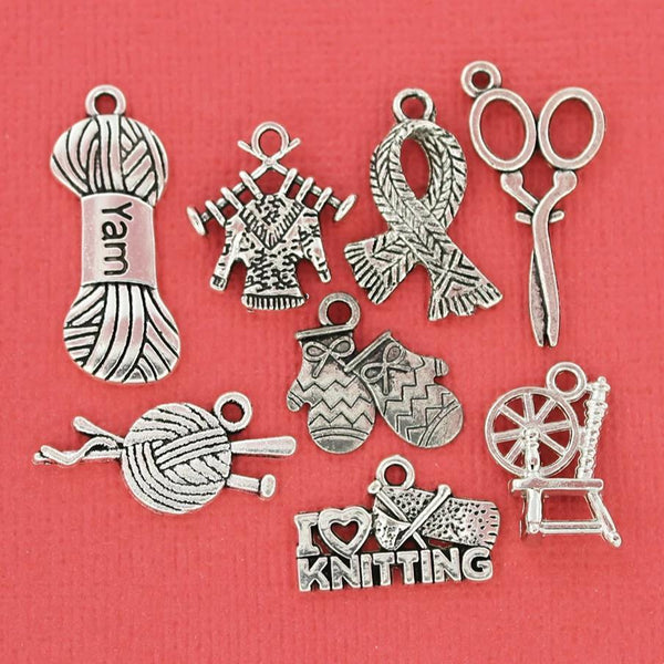 Knitting Charm Collection Antique Silver Tone 8 Different Charms - COL038