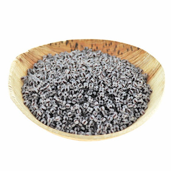 Seed Glass Beads 8/0 3mm - Grey with Black Stripes - 50g 1000 Beads - BD2249