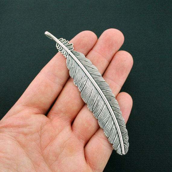 Feather Antique Silver Tone Charm - SC6106