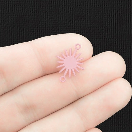 4 Sun Connector Pink Enamel Charms 2 Sided - E1257